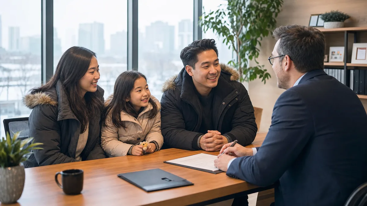 Newcomer family meeting a Canadian tax professional