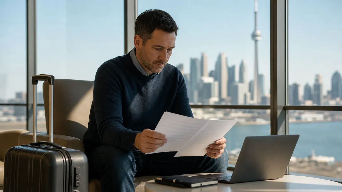 Traveler reviewing Canadian tax residency documents