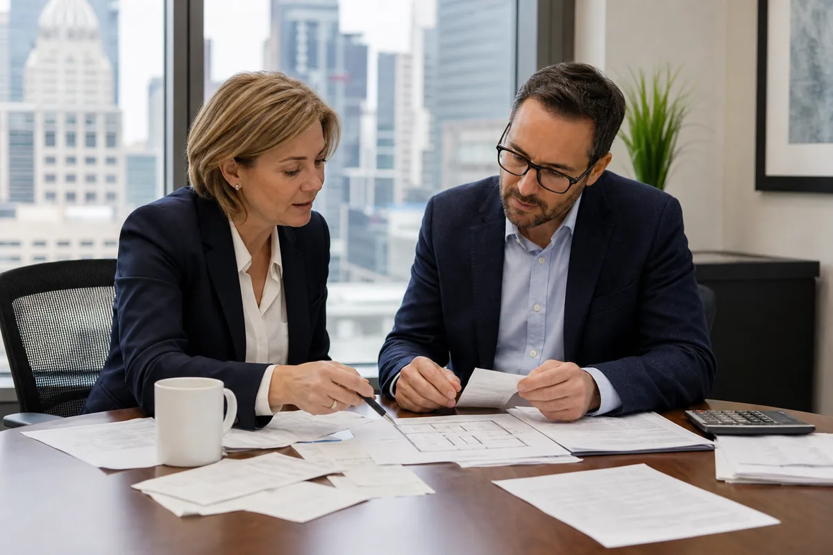 Corporate owner reviewing home expenses