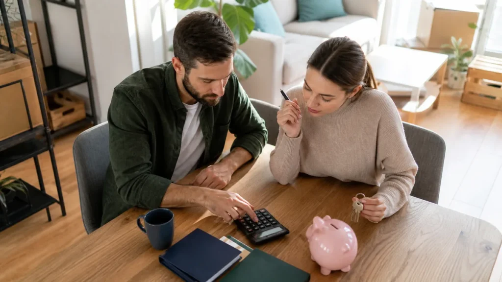 Couple planning RRSP, TFSA and FHSA savings at home