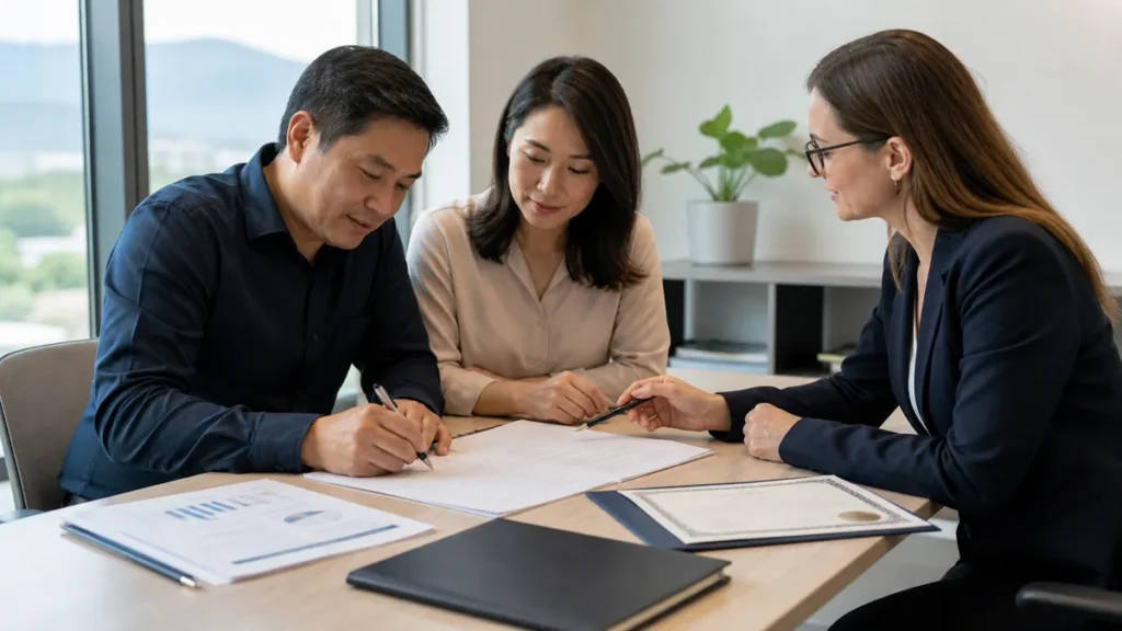 Business partners reviewing a shareholder agreement