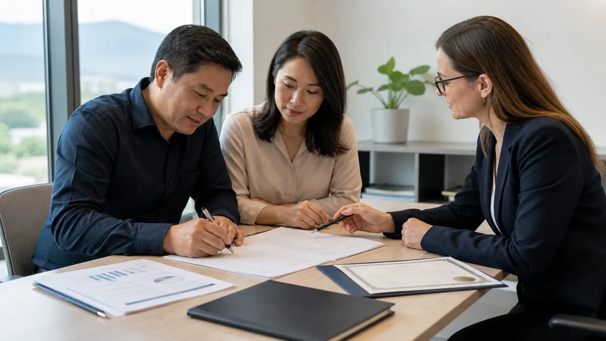 Business partners reviewing a shareholder agreement