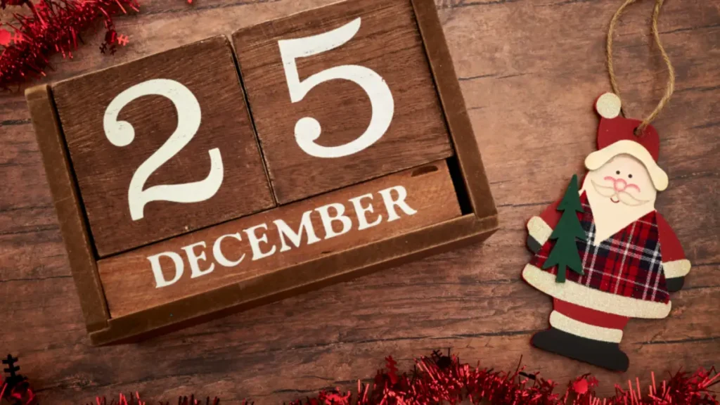 Wooden calendar showing December 25, a BC statutory holiday